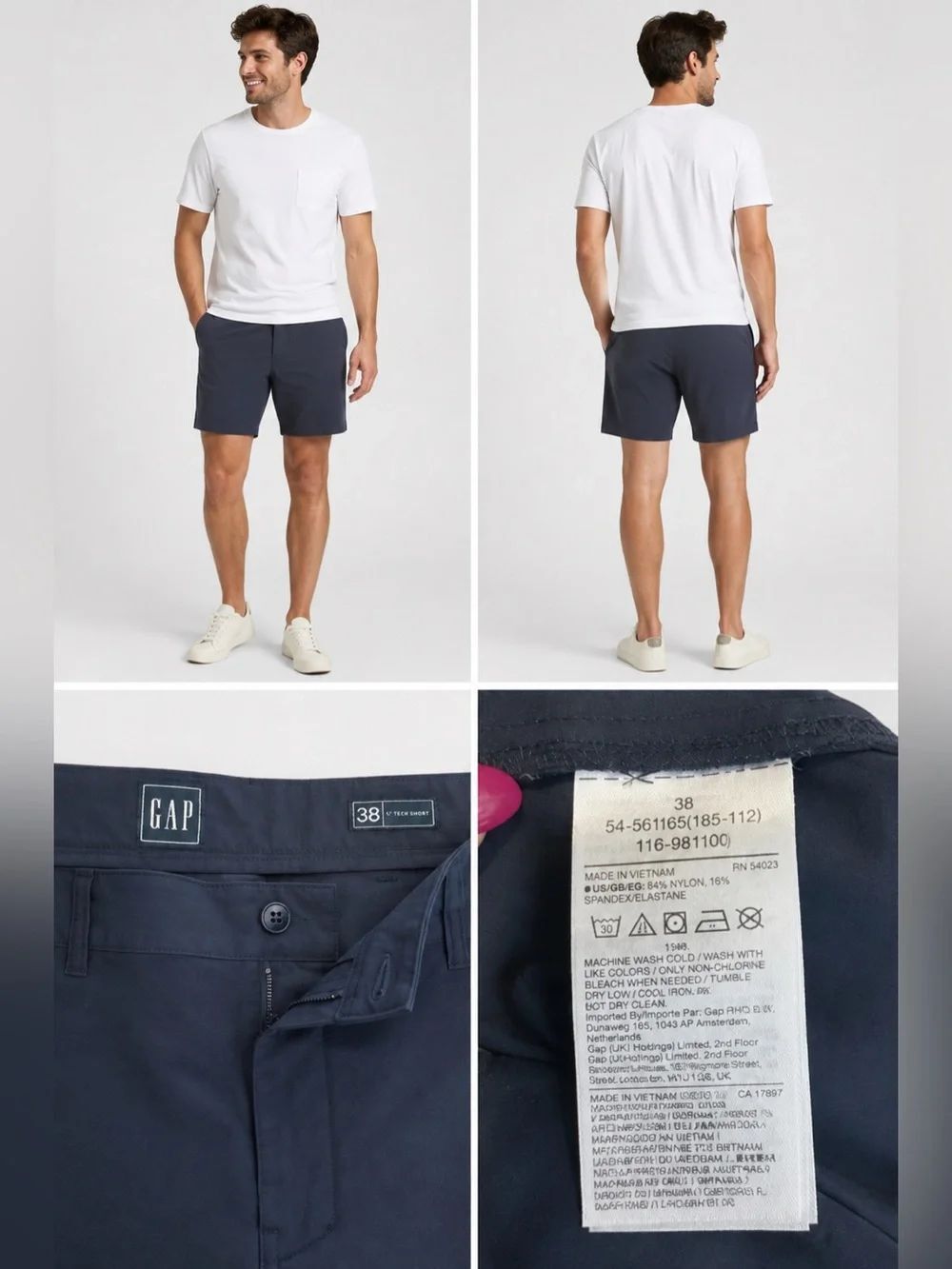 GAP Men’s Navy 6” Tech Shorts Size 38 Stretch Performance Chino Shorts